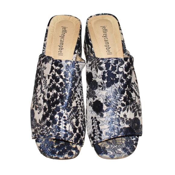 JEFFREY CAMPBELL $150 Perpetua Brocade Mules in Blue/Ivory Size 7.5 - Picture 2 of 6
